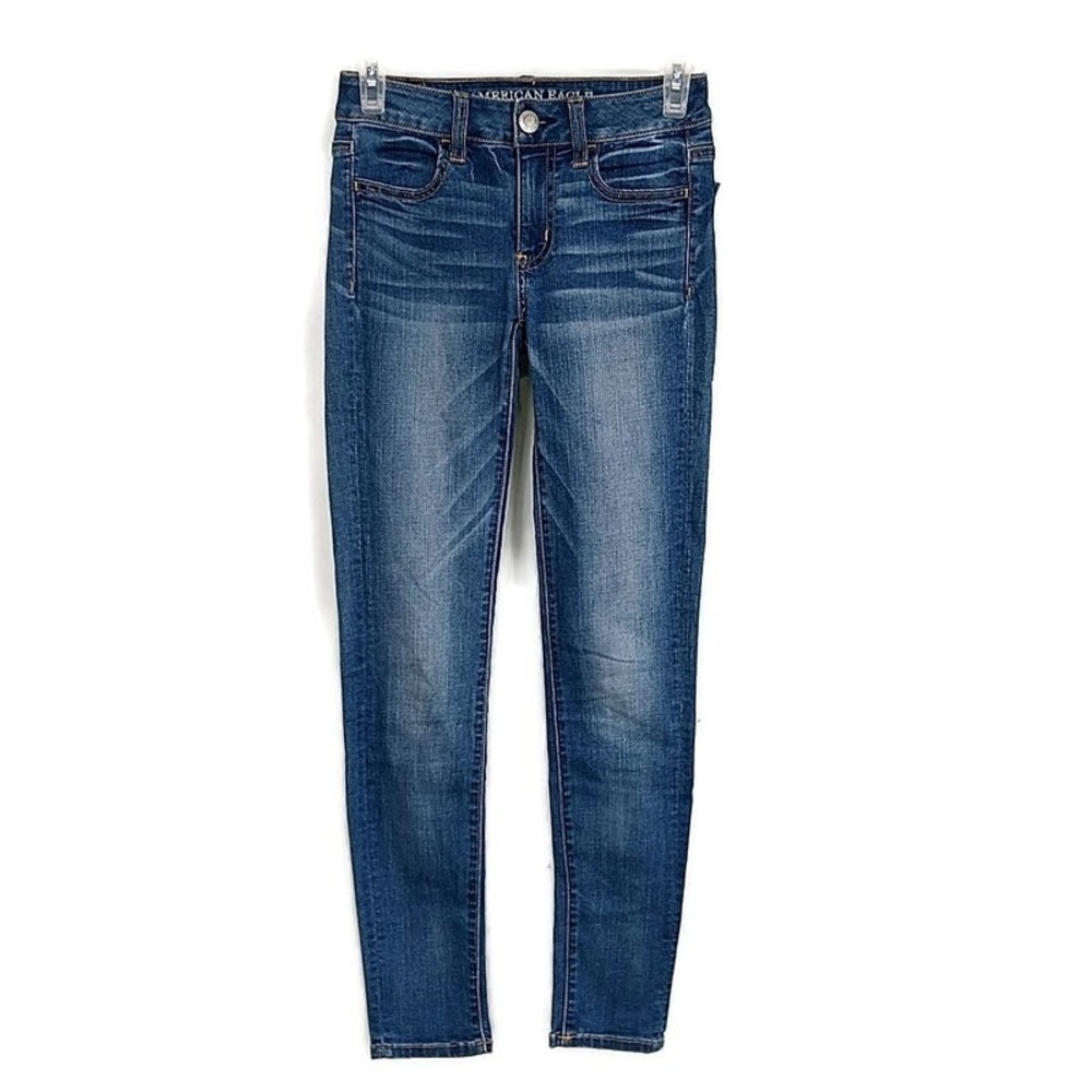 American Eagle Super Stretch Jegging Skinny Jeans Medium Wash Faded Denim sz 00